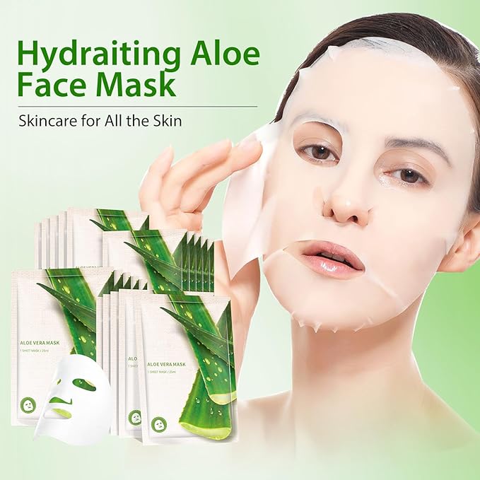 Aloe Facial Mask for Women,Hydrating Face Mask Sheet Home SPA,Moisturizing Face Sheet Mask for Dry,Oily,Sensitive Skin 25ml（5Pack）