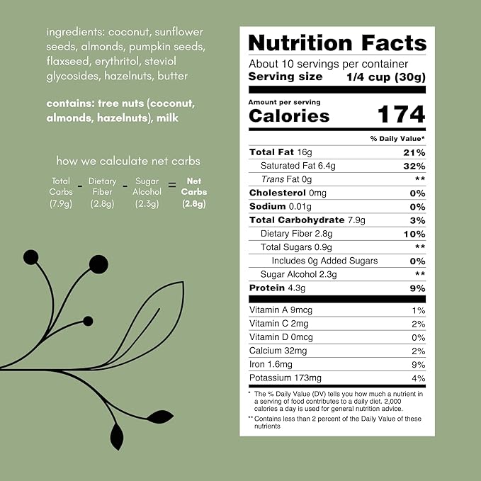 Keto Hana Coconut & Almond Original Butter Keto Granola - Keto Diet - Dairy Free - No Refined Sugars - Grain Free Granola - 1g Net Carbs Keto Cereal - Healthy Granola Cereal - 11oz