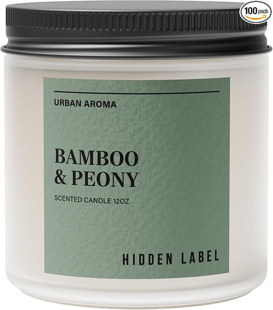 Hidden Label Bamboo Peony Scented Candle, 12oz 2 Wick Natural Soy Non Toxic Candles, Clean Burning Long Lasting Aromatherapy for Home | Gifts | Décor,Premium Scents for Relaxation & Stress Relief