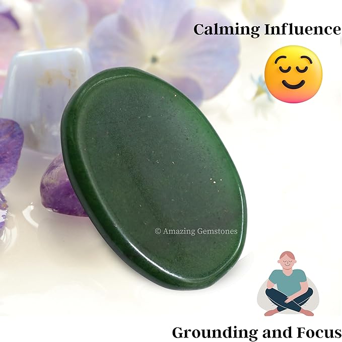 Amazing Gemstone Green Jade Aventurine Worry Stone Crystals and Healing Stones - Worry for Stress Relief Gifts - Piedra Crystal Fidget for Meditation - Unique Stocking Stuffers and Birthday Gifts