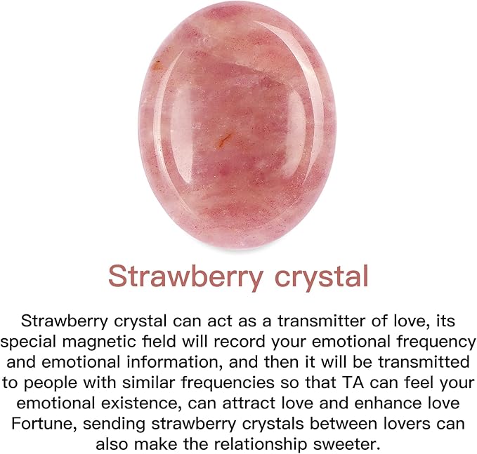 2" Strawberry Quartz Worry Stone Cherry Palm Stones Healing Crystals for Anxiety Meditation Thumb Stone Witchy Strawberry Decor Gift