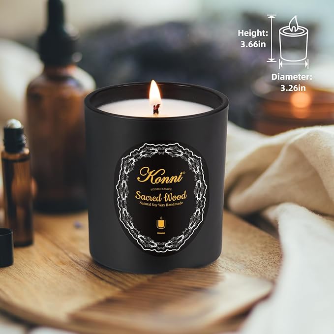 KONNI Scented Candles, Aromatherapy Candle, 8.1oz Natural Soy Wax Jar Candles, 40 Hour Burn Time, Home Scented Gift for Women & Men Christmas Birthday Mom Best Friends（Sacred Wood）