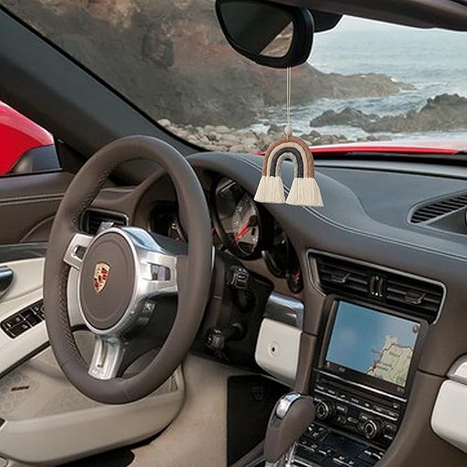 BOHO GARDEN Macrame Rainbow Charm - Essential Oil Diffuser for Cars, Baby Nursery, Children’s Bedroom & Home Decor - Colorful Decorative Hanging Air Freshener & Accessories - 3.5x4 - Espresso