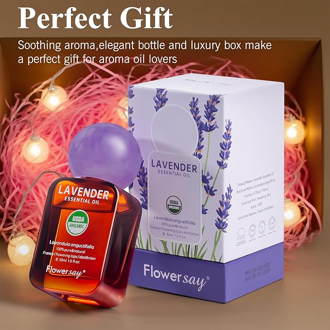 Flower Say Lavender Essential Oil for Skin, 100% Pure Lavender Oil for Massage, Sleep Support, Hair Growth, Aromatherapy, Gift -30ml
