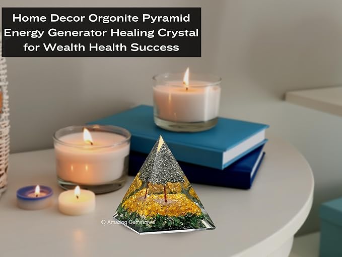 Amazing Gemstone Orgone Pyramid for Money with Pyrite Crystal Tree, Citrine and Green Aventurine Crystals and Healing Stones - Authentic Orgonite & Organite Gifts to Atrract Money Abundance Wealth