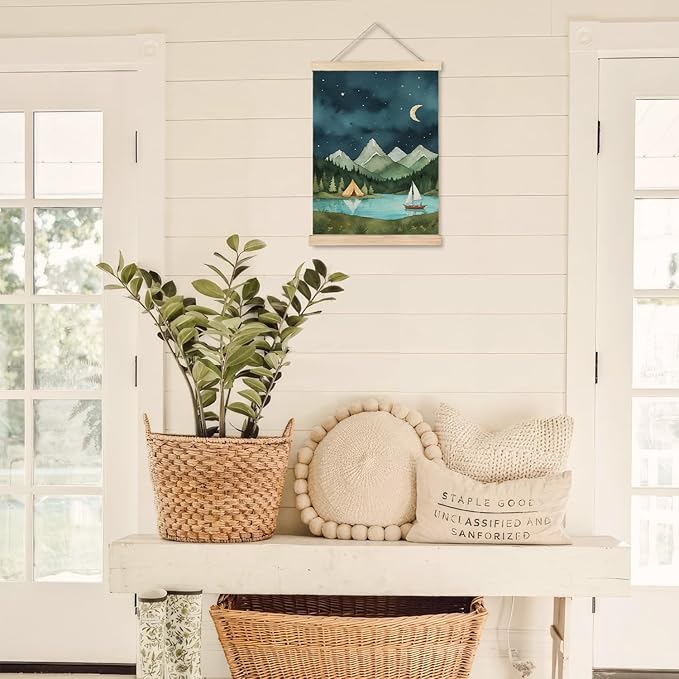 Exqcom Forest Mountain Nature Landscape Wall Decor, Camping Nursery Wall Art Poster, Nature Scenery Posters for Kids Boys Girls Nursery Room Bedroom Playroom, 12x16 Inches