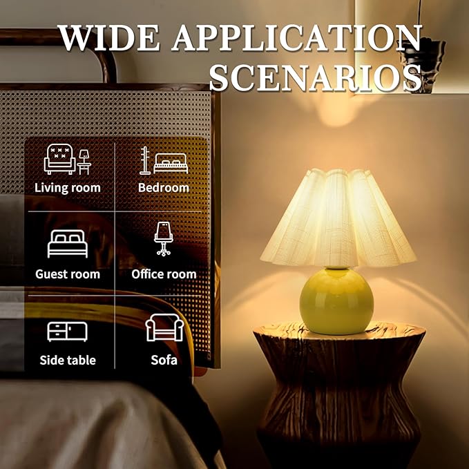 Green Small Touch Control Table Lamp for Bedroom, Green Bedside Lamps for Nightstand, Cute Mini Small Table Lamps for Small Spaces with Scalloped Shade for Kitchen Counter, Bookshelf, Living Room