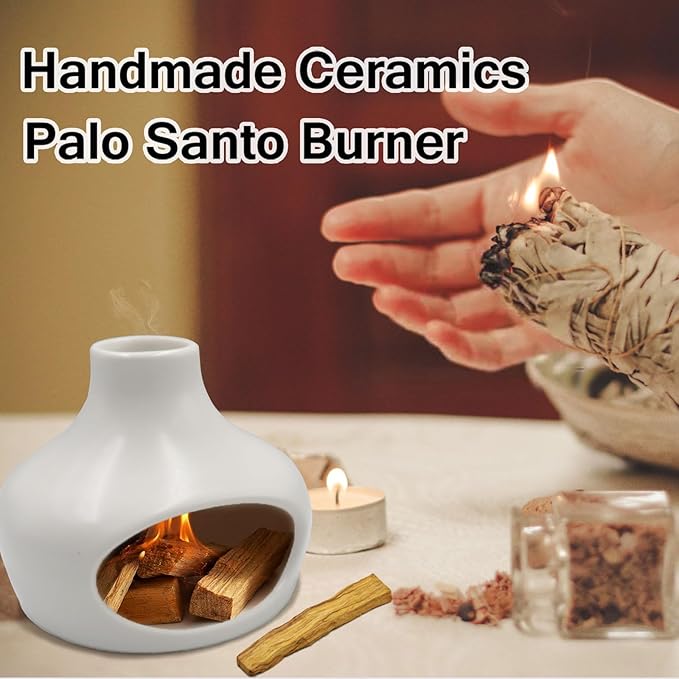 Palo Santo Holder Burner - Chimenea Incense Dish Handmade Ceramic for Palo Santo and Sticks - Sage Holder Ash Catcher for Meditation Decor