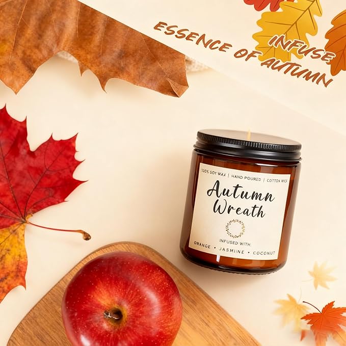 Fall Candles Set - 6 Pack Candles for Home Scented, Fall Scented Candles for Autumn Gift Home Decoration, Natural Non Toxic Soy Candle Gifts for Women, Cinnamon Apple/Autumn Wreath
