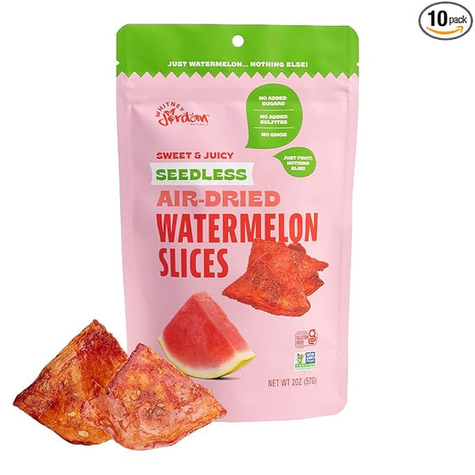 Whitney Jordan Naturals Air-Dried Watermelon Slices | Dried Fruit Snack Made from Real Watermelon | No Sugar Added, Gluten-Free, Vegan, Chewy Fruit for Healthy Snacking On-the-Go | 2 Oz, Pack of 10