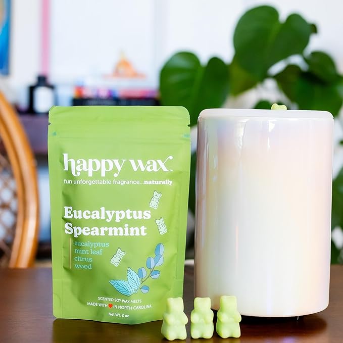 Happy Wax Eucalyptus Spearmint Scented Bear Wax Melts - Natural Strong Eucalyptus Scented Wax Melts Infused w/Essential Oils - Non Toxic Wax Melt. Scented Soy Wax Melts for Warmers (8 oz Pouch)