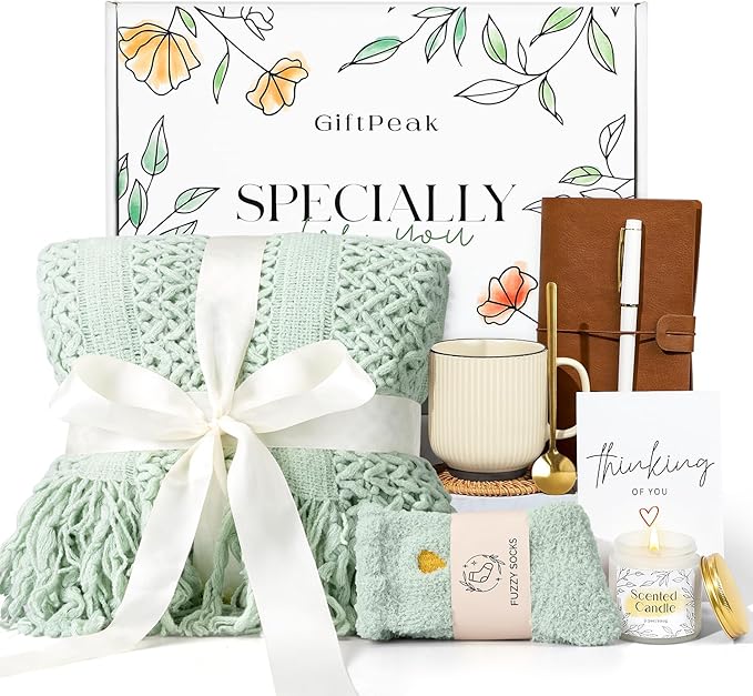Gifts for Women, Get Well Soon Gifts for Women, Sympathy Care Baskets, Thinking of You Care Package, Self Care Gifts, After Surgery Feel Better Gifts Blanket (Sage Green）