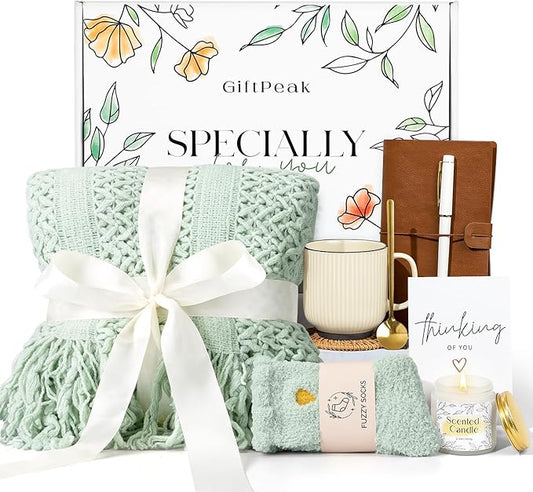 Gifts for Women, Get Well Soon Gifts for Women, Sympathy Care Baskets, Thinking of You Care Package, Self Care Gifts, After Surgery Feel Better Gifts Blanket (Sage Green）
