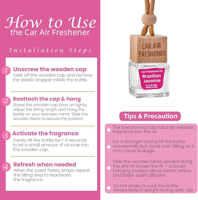 Car Air Freshener Hanging Diffuser – Long-Lasting Essential Oil Scent (Up to 60 Days) – Non-Toxic & Eco-Friendly – 2-Pack Auto Fresheners Made in USA