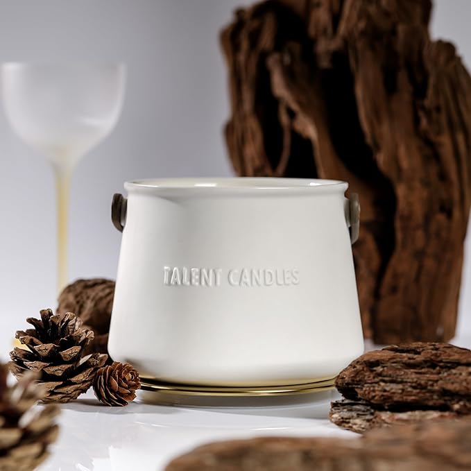 Candles for Home Scented - Scandinavian Style 3 Wick Candle - Long-Lasting Ceramic Candle Jar - Soy Candles Non Toxic with Minimalist Design - Teak Mahogany