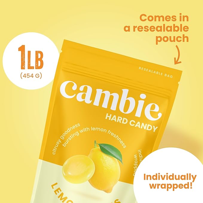 Cambie Lemon Drops Hard Candy - 1 Pound of Classic Lemon Candy for a Refreshing Citrus Experience - For Snacking, After-Dinner, Parties and Gifting - 1 lb Bulk Package