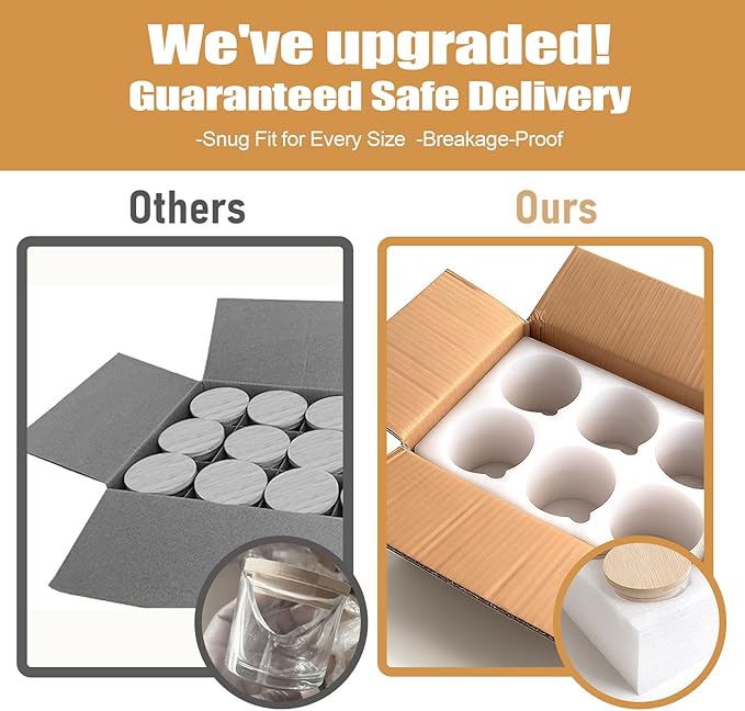 14 oz Glass Candle Jars, 6-Pack 2/3 Wick Candle Jars for Making Candles, Empty Thick Glass Wide-Mouth Jars with Bamboo Lids & Wick Kits, Candle Containers Bulk - Clear