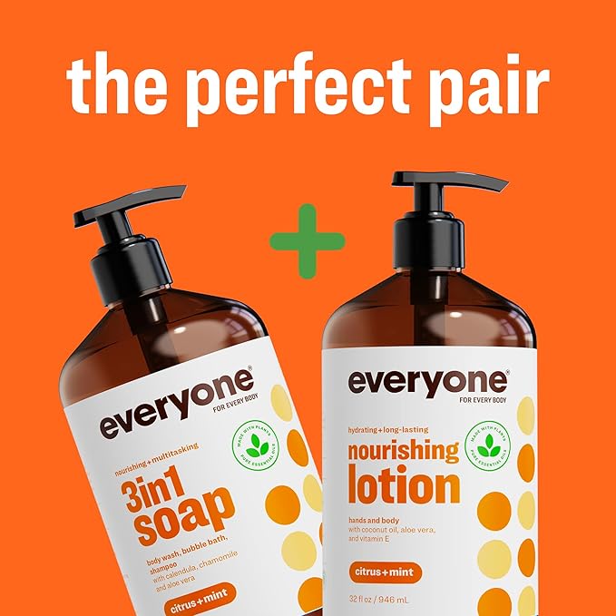 Everyone 2-in-1 Lotion for Hands/Body, 32 ounce (Pack of 2) Citrus and Mint made with Essential Oils for Men and Women