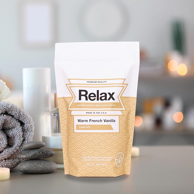 Relax Spa & Bath, Epsom & Dead Sea Salts, Aromatherapy Bath Salts for Hot Tub, Bath, or Spa, Infused with Magnesium, Warm French Vanilla Scent