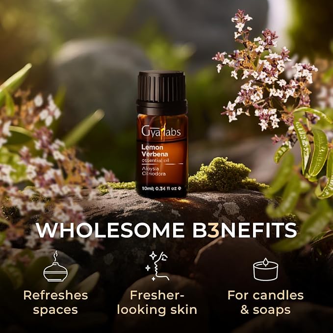 Gya Labs Lemon Verbena Essential Oil - 0.34 Fl Oz - for Hair, Skin, Diffuser, Aromatherapy & DIY Candle Making Scent