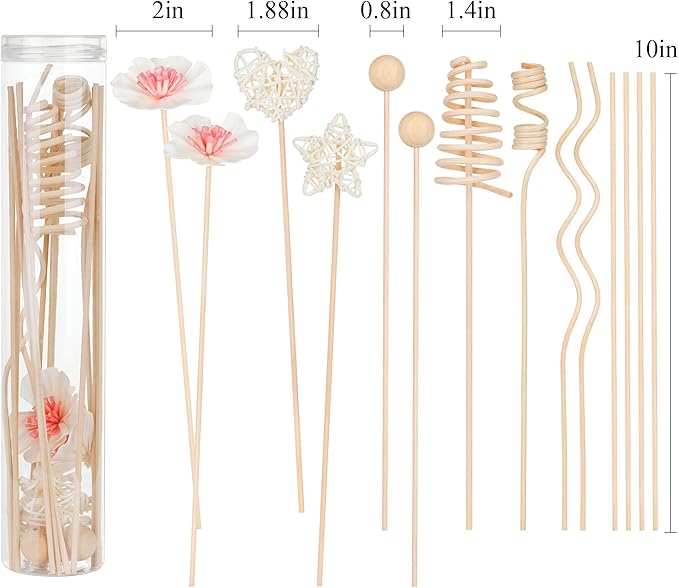 20pc Rattan Flower Oil Diffuser Set, Refill Rattan Sticks for Office & Home Decor