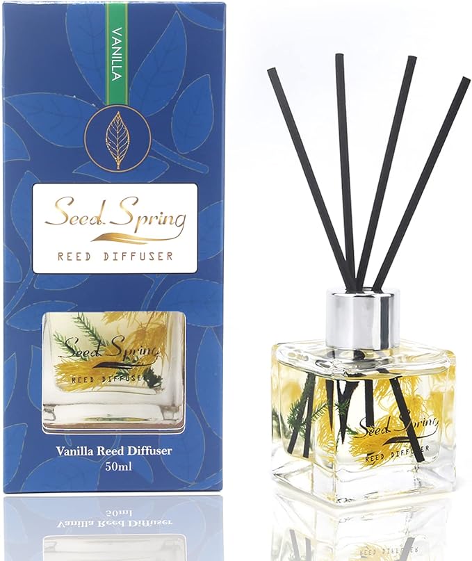 Reed Diffuser Set with Sticks,Vanilla Scent Oil for Bedroom Office Gym and Stress Relief, Home Fragrance Products 50 ml / 1.7 oz