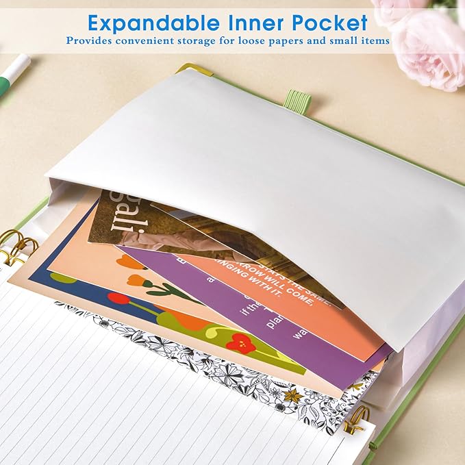 Hardcover Spiral Notebooks for Work, 5 Subject Notebook College Ruled with Dividers Tabs, Lined Organizer Notebook Journal for Women, 8"x10" Large B5 Notebooks for School Note Taking, 240 Pages Black