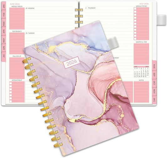 2026 Planner -Weekly and Monthly Planner, Calendar Planner 2026 for Women, AIMPEAK Weekly Planner 2026 with Tabs, Jan. 2026 - Dec. 2026, Pen Loop, Pink Marble, 5.5" x 8.5"