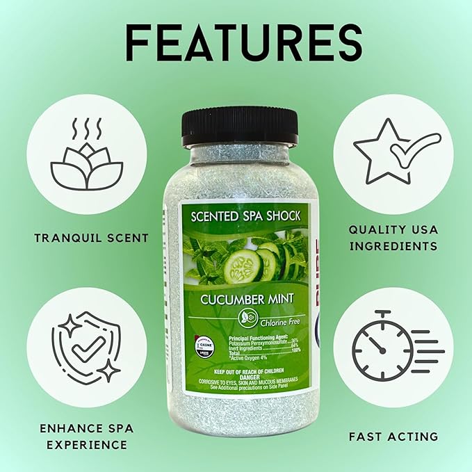 Cucumber Mint Scented Spa Shock-Oxidizer - Non-Chlorine Oxidizer for Any Spa or Hot Tub - Use w/Bromine Tablets or Spa Chlorine. Fragrance Infused Oxygen Crystals Eliminate Odors & Clarify Water