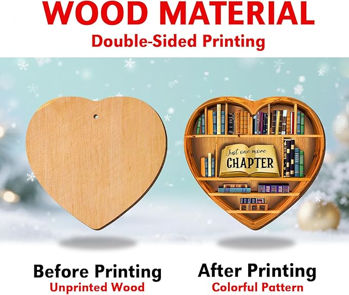 1PC 2 Side Printed Just One More Chapter Wooden Christmas Ornaments, Keepsake Gifts for Men, Women, and Friends, Book Lover Ornament Christmas for Tree, Bookaholic Christmas Decorations