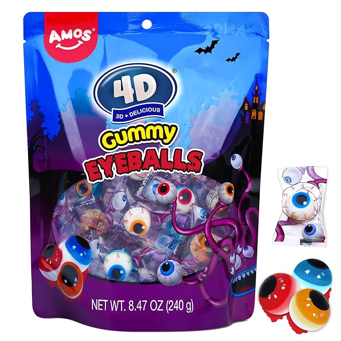 Amos 4D Gummy Eyeball Candy, Individually Wrapped 3D Eyeballs Shaped, Perfect Treat for Kids Halloween Parties Gift(40 Count)