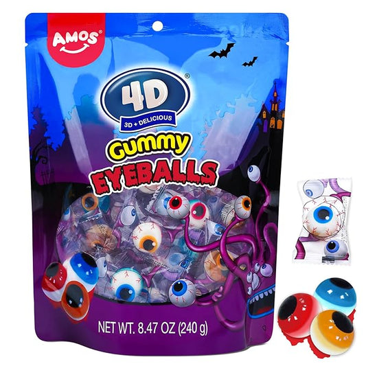 Amos 4D Gummy Eyeball Candy, Individually Wrapped 3D Eyeballs Shaped, Perfect Treat for Kids Halloween Parties Gift(40 Count)