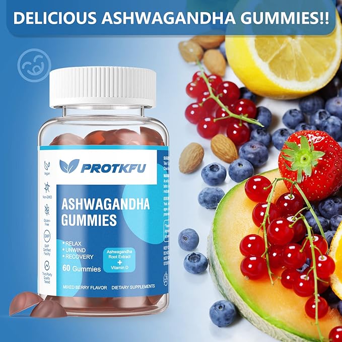 2 Pack Ashwagandha Gummies & Vitamin D3 Gummies Organic Aswangdha Supplement for Improve Sleep, Stress Relief & Mood Calm (Non-GMO, Gluten-Free & Sugar Free)