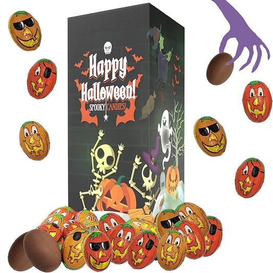 Fruidles Halloween Pumpkin Pals, Trick-Or-Treat Party Bag Fillers, Individually Wrapped in Multi-color Pumpkin Face Design Foils, Kosher Certified, Box (1 Pound)