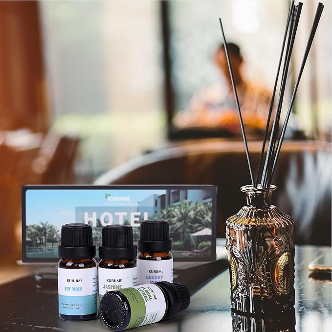 Fragrance Oils, Hotel Collection Diffuser Oil, Luxury Hotel Essential Oil Set for Diffuser, Soap & Candle Making Scents - Luxury Night, Jasmine & Mint, Lemon & Thyme, White Tea, Floral Citrus, My Way