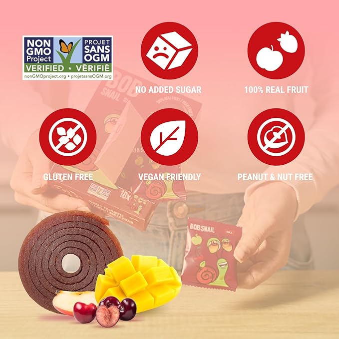 Bob Snail Exotic Mix Fruit Roll Ups – Healthy Sweets, Real Dried Fruits Snacks, No Added Sugar, Vegan, Nut Free, Candy for Adults and Kids – Flavour 50 pcs, 500g (Sour Cherry & Mango)