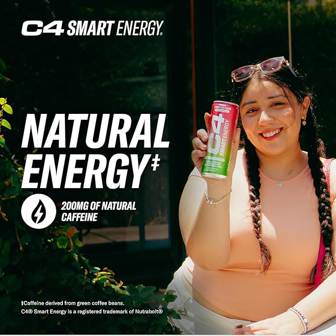 Cellucor C4 Smart Energy Drink ‚ Boost Focus and Energy with Zero Sugar, Natural Energy, and Nootropics - 200mg Caffeine - Blue Raspberry (12oz Pack of 12)