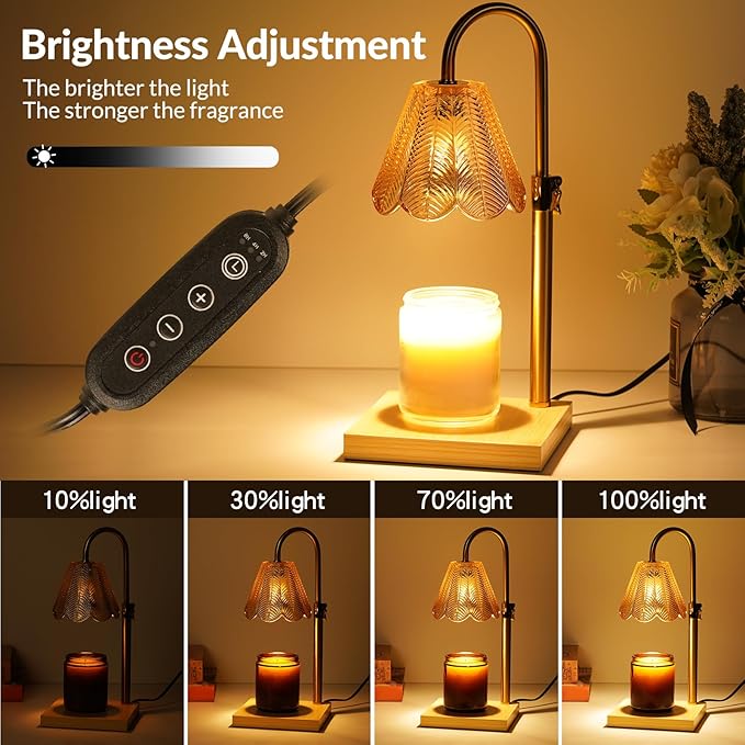 Candle Warmer Lamp with Timer Dimmer, Height Adjustable Fragrance Candle Warmer for Bedroom, Birthday Gifts for Mom Friend Sister, Vintage Aesthetic Style Home Decor (Flower Lampshade)