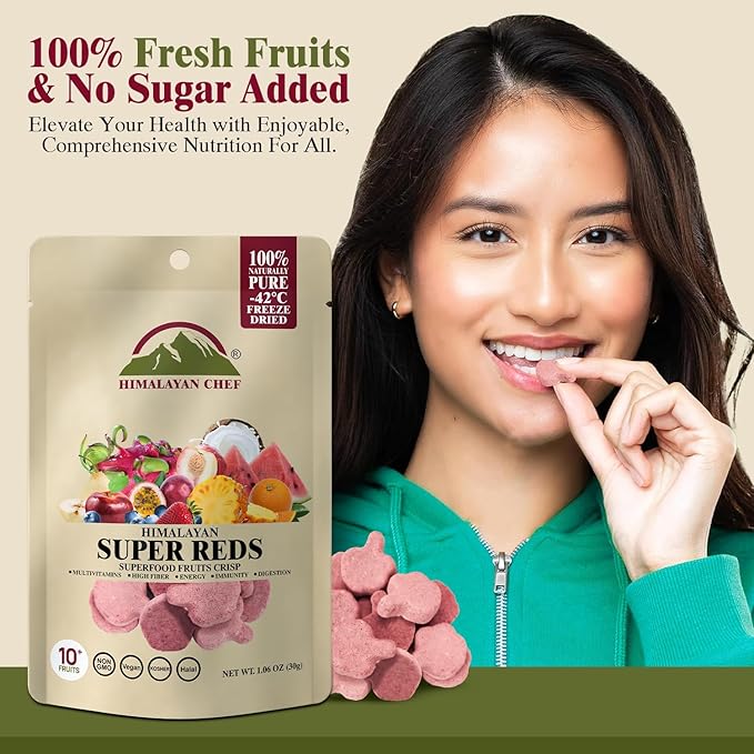 Himalayan Chef Super Reds Freeze-Dried Fruit Crisps, 30g | 10+ Superfood Fruits | Healthy Snacks Packed with Multivitamins, High Fiber & Antioxidants for Energy Boost
