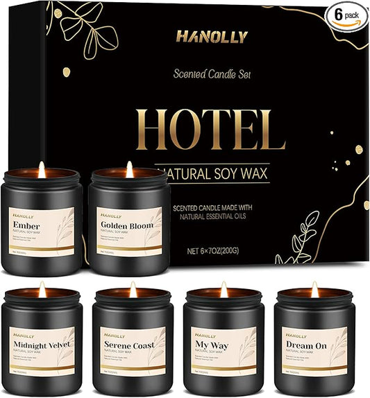 Hotel Scented Candles Set, 6 Pack Candles for Home Scented, Luxury Aromatherapy Jar Candle Gifts for Men & Women, Natural Soy Wax Long Lasting Candle Kit for Halloween, Birthday, Christmas