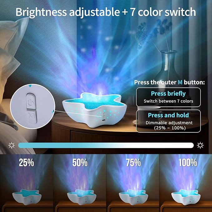 Galaxy Star Projector Light - 8-Color 3D Ocean Wave Water Ripple Night Lamp, Kids Bedroom & Living Room Decor, Romantic Gift