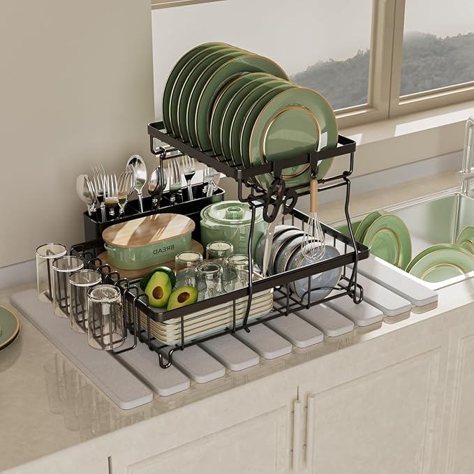 Foldable Stone Bath Mat, Quick Dry Stone Drying Mats for Bathroom, Super Absorbent Bath Mat, Non Slip, Large Diatomaceous Earth Dish Drying Mats for Kitchen Counter 23.5 x 15.4in, Off-White