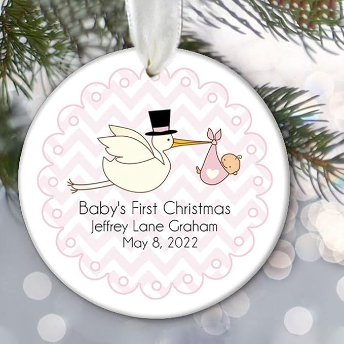 Baby's First Christmas Ornament Personalized Christmas Ornament Stork with Baby Stats Name Weight Date Length
