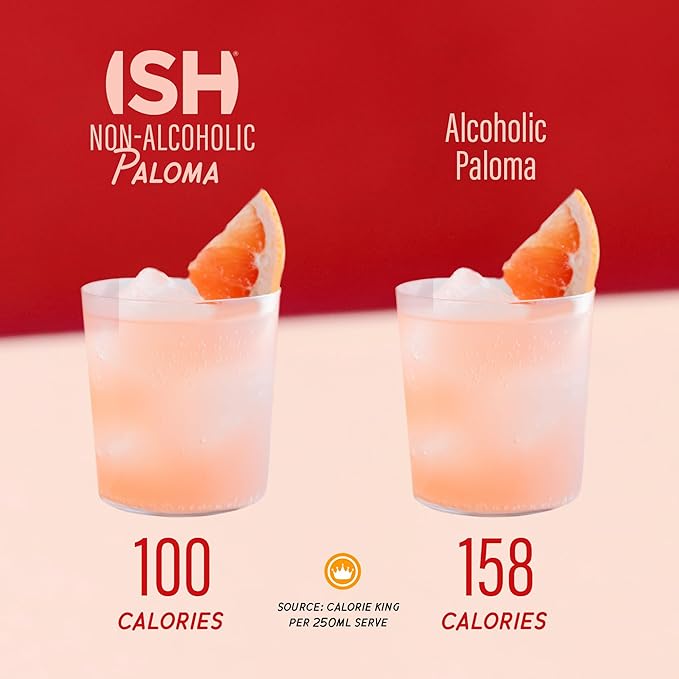 ISH Paloma, Non Alcoholic Canned Cocktail, Award Winning Non-Alcoholic Spirits, Gluten Free Mocktail Drinks with Pink Grapefruit, Lime and Mexican Blue Agave, Zero Proof Ready to Drink Cans, 4 Pack