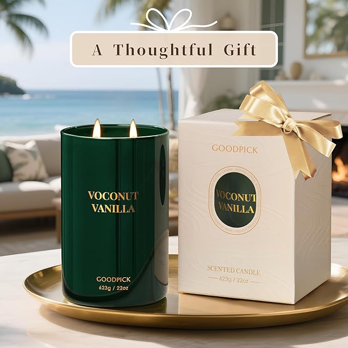 Goodpick Vanilla Coconut Candles, Scented Candle for Home, 22oz Soy Candles, Long Burning 120hrs Jar Candle Gifts