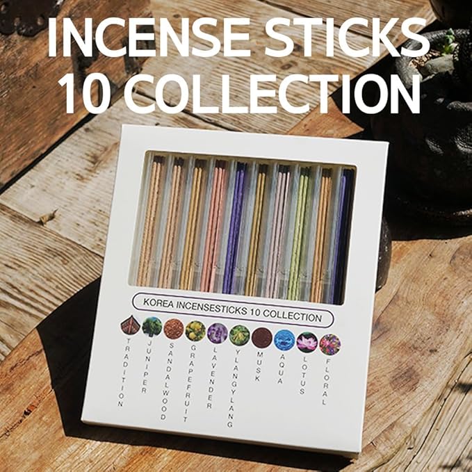 Incense Sticks, 10 Scents Collection, Korean Incense Stick, Over 90% Natural Scents, Vegan, Premium Quality