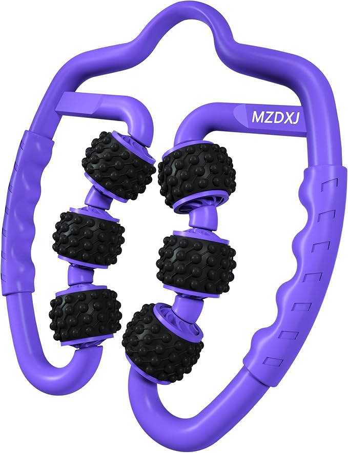 Cellulite Massage Tool Muscle Roller - Deep Fascia Massager & Dimpled Skin Remover for Legs, Thighs & Buttocks - Anti-Cellulite Roller, Smooth Skin, Pain Reliefs (Purple Black - 6 Wheel)