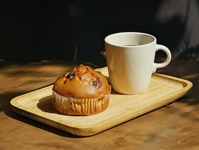 Bam&Boo Bamboo Serving Tray Natural Minimalist Rectangular (11.7” x 7.8" x 0.8") Coffee, Tea, Food, Drinks, Storage, Decor for Home, Kitchen, Bathroom