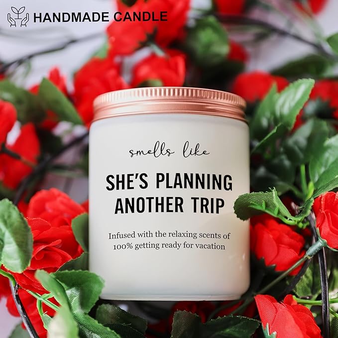 Best Travel Gifts for Women, Funny Gift for People Who Like Travel Hiking - Unique International Traveler Planner Vacation Retirement Present Candle