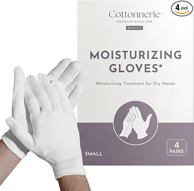 Cottonnerie Basics Cotton Gloves for Dry Hands Sleeping, Moisturizing Gloves Overnight, Hand Moisturizer Gloves, Moisture Gloves for Dry Hands Overnight, Sleeping Gloves, Small 4 Pairs